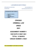 CRW2601 ASSIGNMENT 1 MEMO 2021 SUPER SEMESTER UNISA