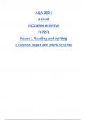 AQA 2024 A-level MODERN HEBREW 7672&sol;1 Paper 1 Reading and writing Question paper and Mark scheme