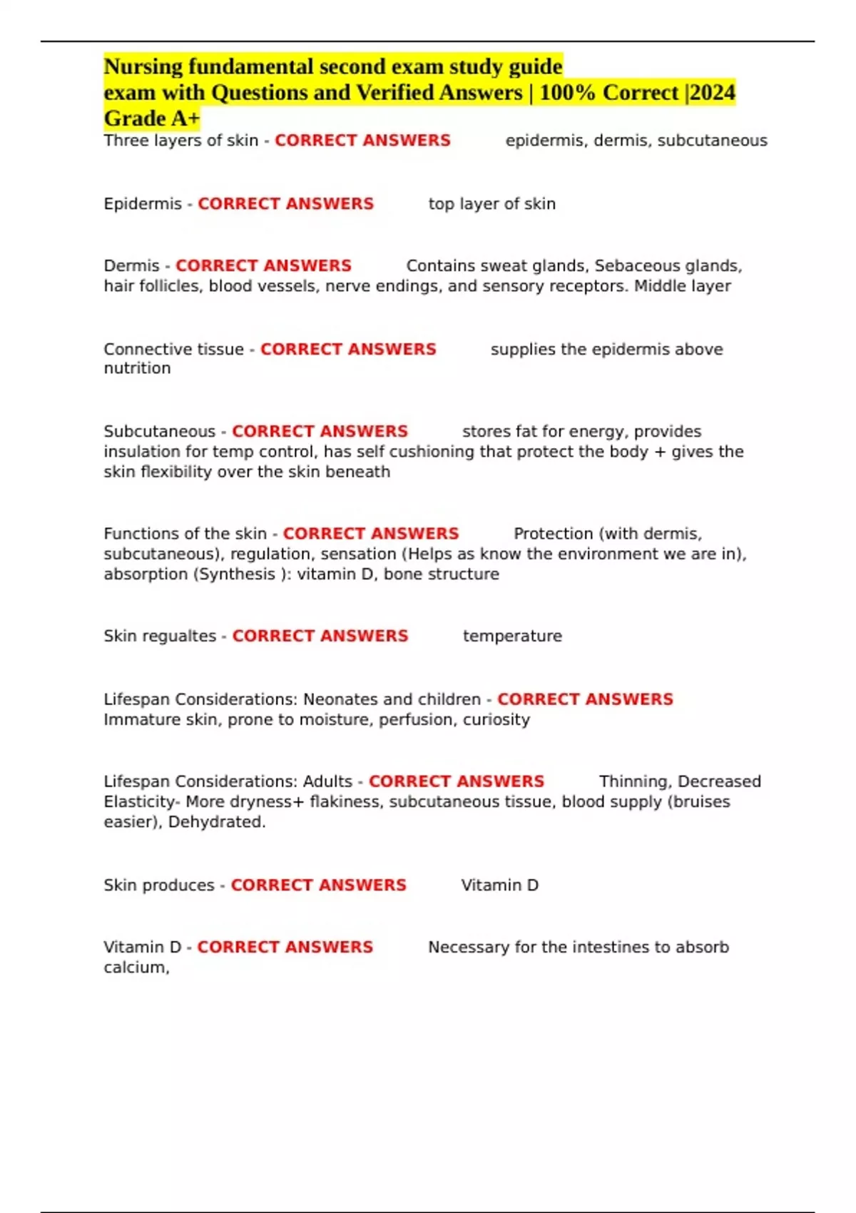 Nursing fundamental second exam study guide exam with Questions and ...