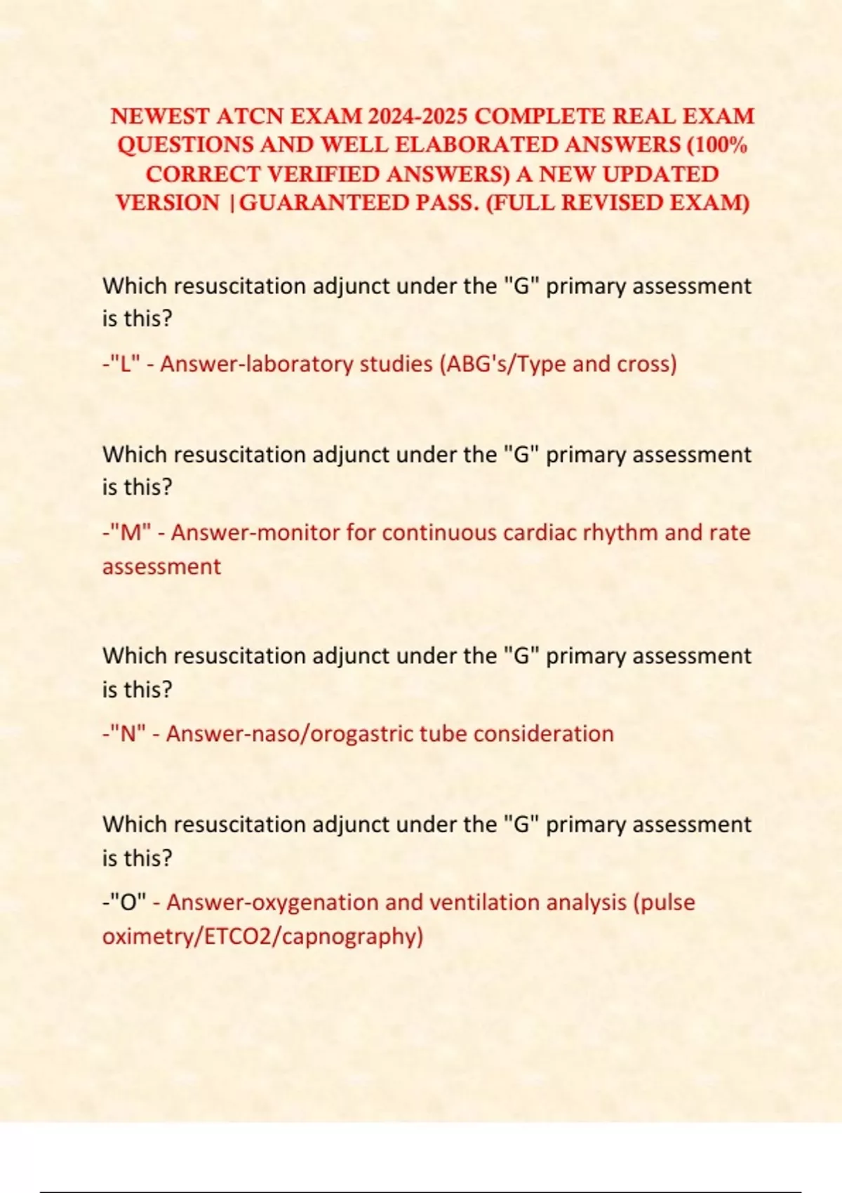 NEWEST ATCN EXAM COMPLETE REAL EXAM QUESTIONS AND WELL ELABORATED ...
