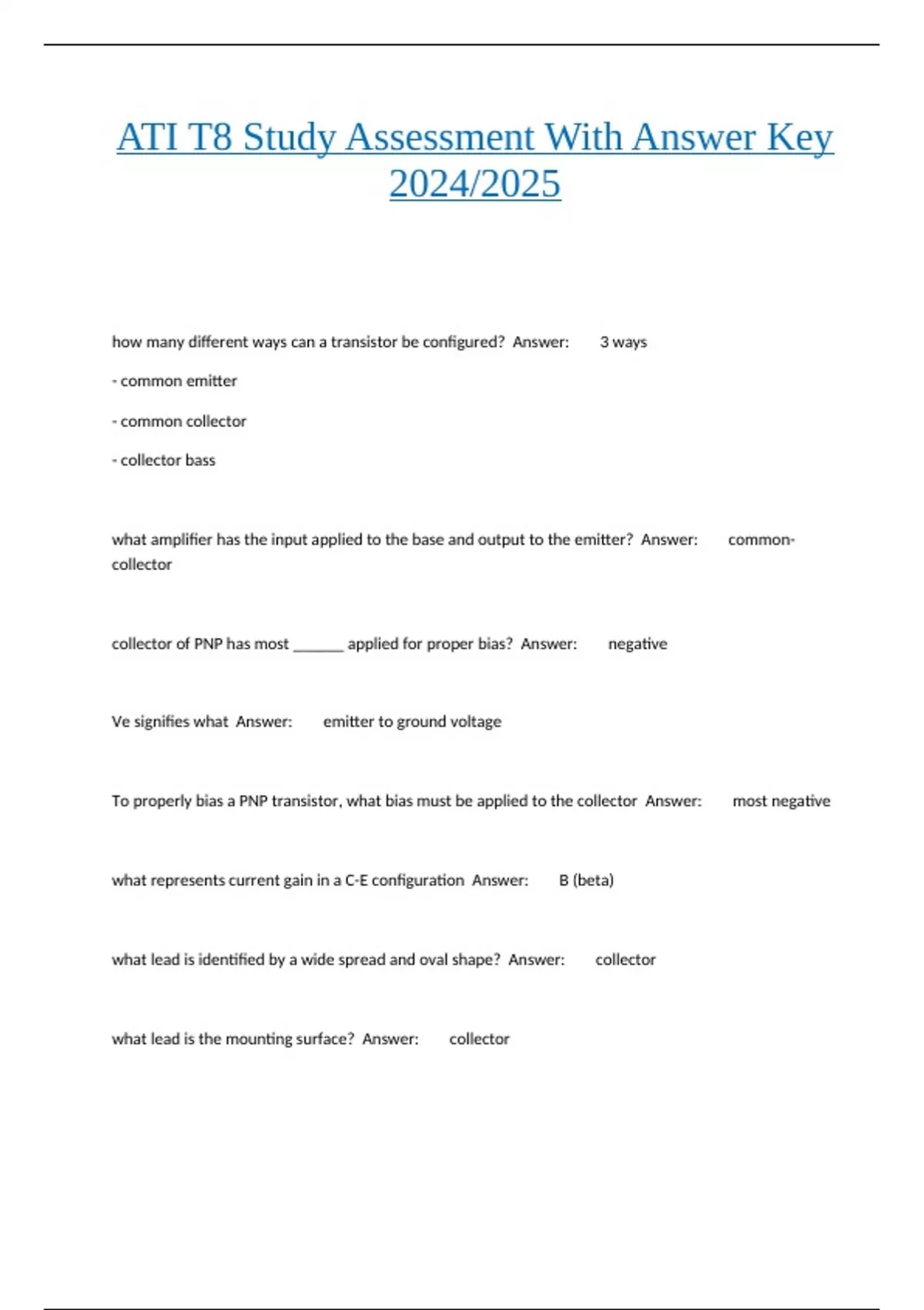 ATI T8 Study Assessment With Answer Key 2024/2025 - ATI T8 - Stuvia US