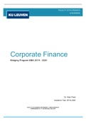 Corporate Finance: Summary + Class notes (Bridging MBA - KUL Brussels)