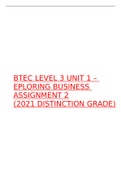 BTEC LEVEL 3 UNIT 1 – EPLORING BUSINESS ASSIGNMENT 2 (2021 DISTINCTION GRADE)