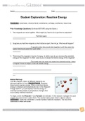 Gizmo Reaction Energy Student Lab Sheet( Complete Solution Rated A)