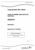 ASSIGNMENT/EXAM (elaborations) AUE3701 - Audit Planning And Tests Of Controls (AUE3701)  Audit Planning, ISBN: 9780471784319