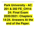 AC 201 & 202 FE_CH14-24: Final Exam 2020/2021: Chapters 14-24. Answers At the end of the Paper Park University - 