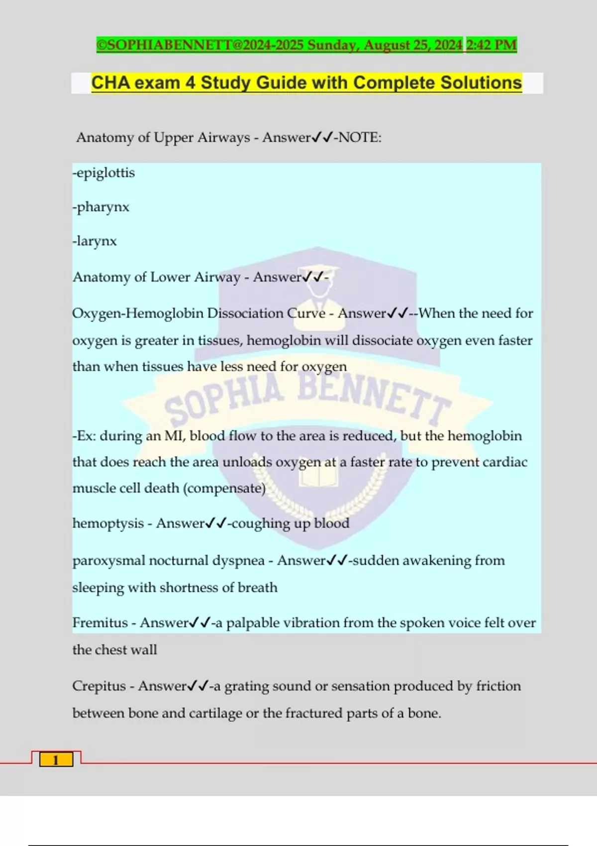 CHA exam 4 Study Guide with Complete Solutions - CHA - Stuvia US