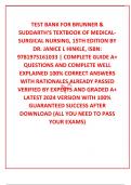 TEST BANK FOR BRUNNER & SUDDARTH'S TEXTBOOK OF MEDICAL-SURGICAL NURSING&comma; 15TH EDITION BY DR&period; JANICE L HINKLE&comma; ISBN&colon; 9781975161033 &vert; COMPLETE GUIDE A&plus; QUESTIONS AND COMPLETE WELL EXPLAINED 100&percnt; CORRECT ANSWERS  WITH RATIONALES ALREADY PASSED  VERIFIED B