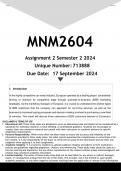 MNM2604 Assignment 2 &lpar;ANSWERS&rpar; Semester 2 2024 - DISTINCTION GUARANTEED
