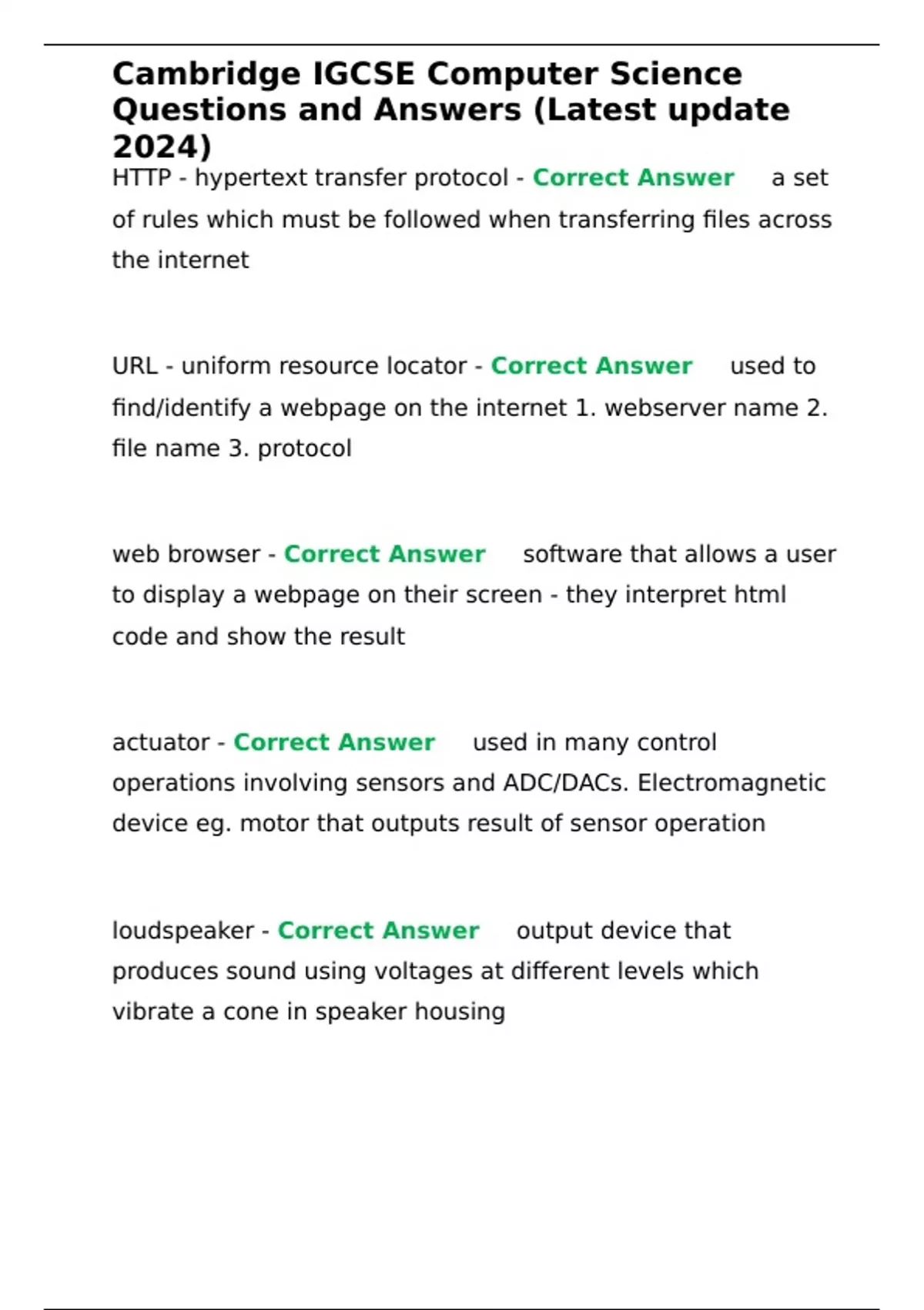 Cambridge IGCSE Computer Science Questions and Answers (Latest update ...