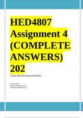 HED4807 Assignment 4 &lpar;COMPLETE ANSWERS&rpar; 2024 - DUE 2024 &semi; 100&percnt; TRUSTED Complete&comma; trusted solutions and explanations&period; Ensure your success with us &period;&period;&period;&period; 