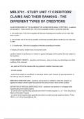 MRL3701 - STUDY UNIT 17 CREDITORS- CLAIMS AND THEIR RANKING - THE DIFFERENT TYPES OF