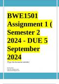 BWE1501 Assignment 1 Full Solutions Semester 2 2024 - DUE 5 September 2024 &semi;100 &percnt; TRUSTED workings&comma; Expert Solved&comma; Explanations and Solutions&period; 