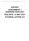 AUE2601 ASSIGNMENT 1 ANSWERS YEAR 2021