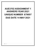 AUE3702 ASSIGNMENT 1 ANSWERS YEAR 2021