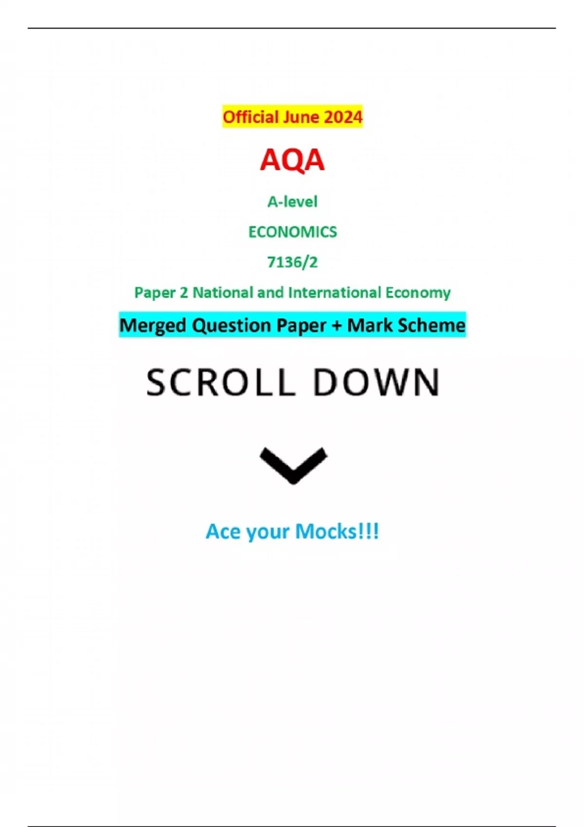 Official June 2024 AQA A-level ECONOMICS 7136/2 Paper 2 National and ...