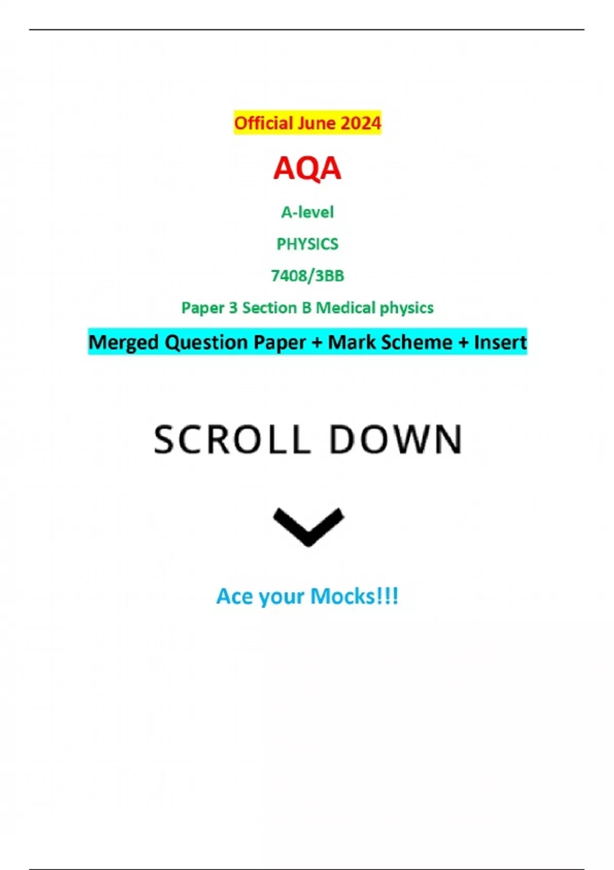 Official June 2024 AQA A-level PHYSICS 7408/3BB Paper 3 Section B ...