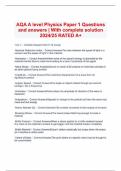 AQA A level Physics Paper 1 Questions and answers &vert; With complete solution 2024&sol;25 RATED A&plus;