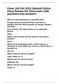 Chem 104 Fall 2023 &lpar;Almost&rpar; Entire Chem Review For Final exam &lpar;198 questions and answers&rpar;&period;
