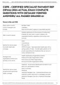 CSPR - CERTIFIED SPECIALIST PAYMENT REP &lpar;HFMA&rpar; 2024 ACTUAL EXAM COMPLETE  QUESTIONS WITH DETAILED VERIFIED ANSWERS&sol; ALL PASSED GRADED A&plus;