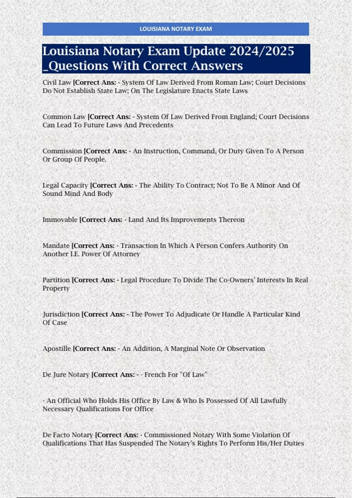 Louisiana Notary Exam Update 2024 2025 Questions With Correct Answers