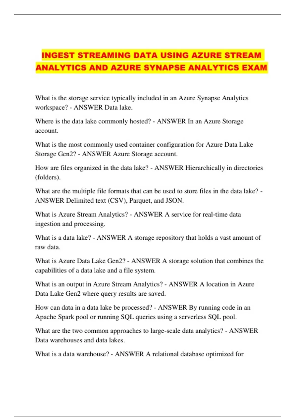 INGEST STREAMING DATA USING AZURE STREAM ANALYTICS AND AZURE SYNAPSE ...