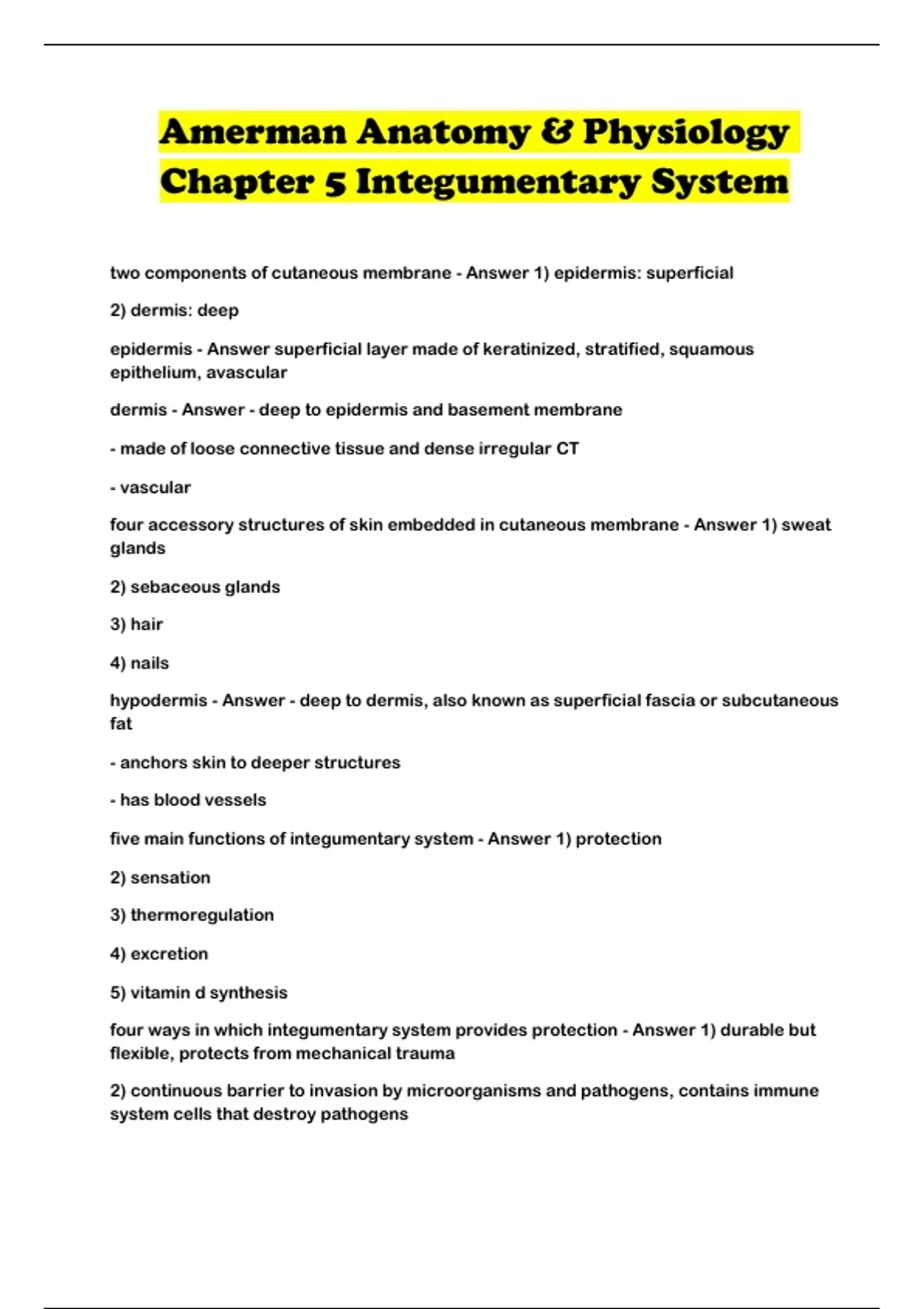 Amerman Anatomy & Physiology Chapter 5 Integumentary System - Amerman ...