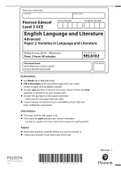 Edexcel Level 3 GCE English Language and Literature 2018 Paper 2