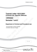 CRW2602_2021     Tutorial Letter 102/3/2021 Criminal Law: Specific Offences Semester 1 and 2 Department of Criminal and Procedural Law This tutorial letter contains important  information about your module.