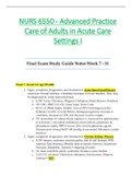 NURS6550 / NURS 6550 Final Exam Study Guide Notes Week 7 - 11 (Latest 2021): Advanced Practice Care of Adults in Acute Care Settings I - Walden