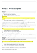 NR 511 Week 1: Quiz1 2020-2021 Complete 100% Questions and Answers