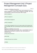 WGU C783 PROJECT MANAGEMENT UNIT 3 PROJECT MANAGEMENT CONCEPTS QUIZ&period;WITH CORRECT ANSWERS&period;