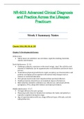 NR603 &sol; NR-603 Week 1 Summary Notes &lpar;Latest&rpar;&colon; Advanced Clinical Diagnosis and Practice Across the Lifespan Practicum - Chamberlain