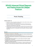 NR603 &sol; NR-603 Week 1 Reading &lpar;Latest&rpar;&colon; Advanced Clinical Diagnosis and Practice Across the Lifespan Practicum - Chamberlain