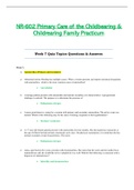 NR602 / NR-602 Week 7 Quiz Q & A (Latest): Primary Care of the Childbearing & Childrearing Family Practicum - Chamberlain