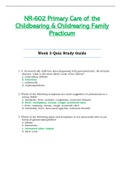 NR602 / NR-602 Week 3 Quiz Study Guide (Latest): Primary Care of the Childbearing & Childrearing Family Practicum - Chamberlain