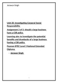 Essay Unit 20 - Investigating Corporate Social Responsibility 