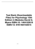 Test Bank (Downloadable  Files) for Psychology 10th  Edition in Modules David G.  Myers ISBN-10: 1464102619  ISBN-13: 9781464102615