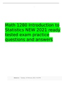 Math 1280 Introduction to Statistics NEW 2021 ready tested exam practice questions and answers 