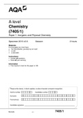 AQA A-level Chemistry (7405/1) Paper 1: Inorganic and Physical Chemistry Specimen 2015 v0.5