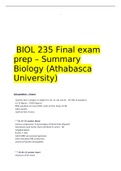 BIOL 235 Final exam prep – Summary Biology (Athabasca University)