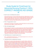 Study Guide for Final Exam for Advanced Nursing Practice II 100% CORRECT ANSWERS AID GRADE ‘A’