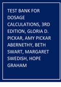 Test Bank for Solution Manual for Dosage Calculations, 3rd Edition, Gloria D. Pickar, Amy Pickar Abernethy, Beth Swart