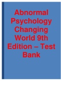 TestBank For Abnormal Psychology Changing World 9th Edition (All Chapters Covered)