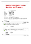 NURS 6512N Final Exam 4 - Question and Answers  (Latest Solutions)