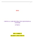 CRITICAL CARE HESI PRACTICE QUESTIONS & ANSWERS 43 Q/A