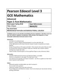Pearson Edexcel Level 3: GCE Mathematics Advanced Paper 2 - Pure Mathematics