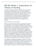 NR 501 Week 1: Importance of Theory in Nursing