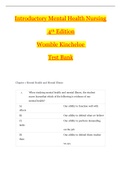 Test Bank For Introductory Mental Health Nursing 4th Edition &ndash; Womble Kincheloe &vert; 19 Chapters with Answer Key