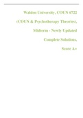 Walden University, COUN 6722 (COUN & Psychotherapy Theories), Midterm - Newly Updated Complete Solutions, Score A+